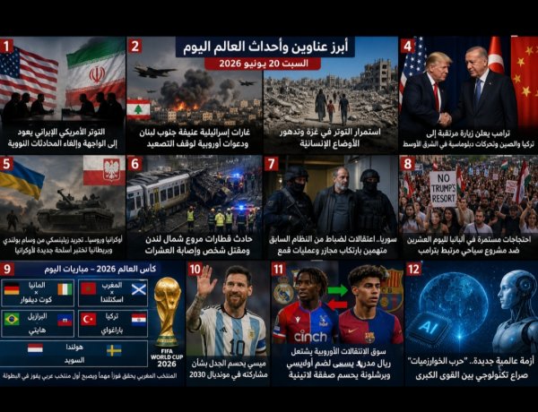 أبرز عناوين وأحداث العالم اليوم – السبت 20 يونيو 2026